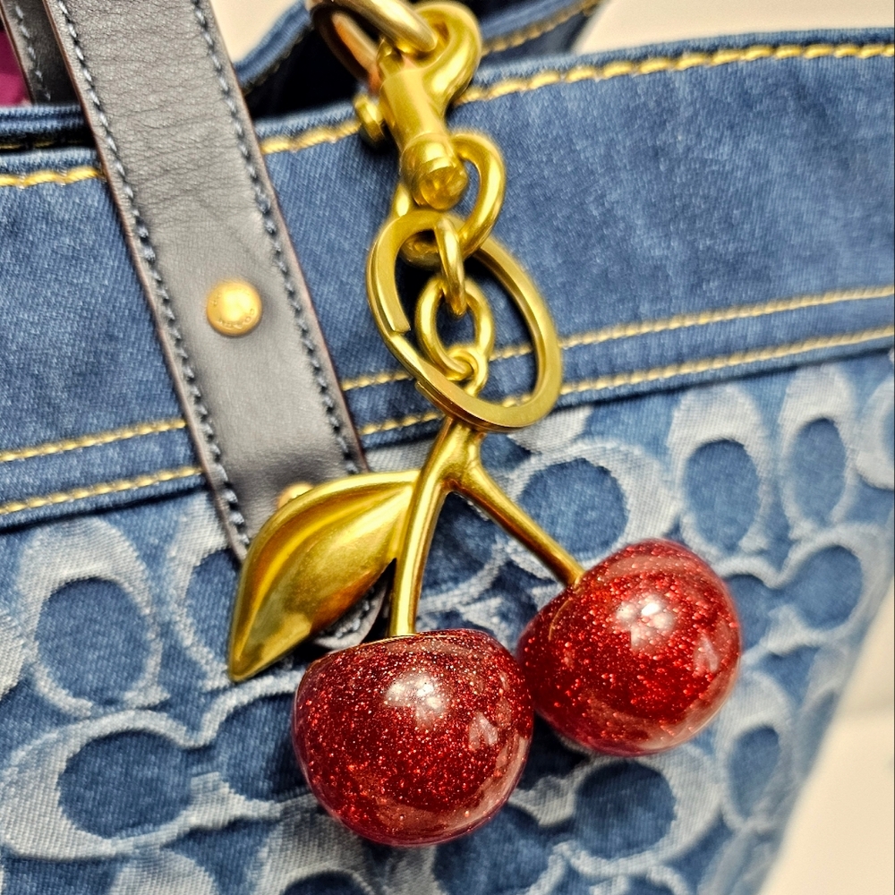 Fashion Glitter Cherries Keyring Bag Charm